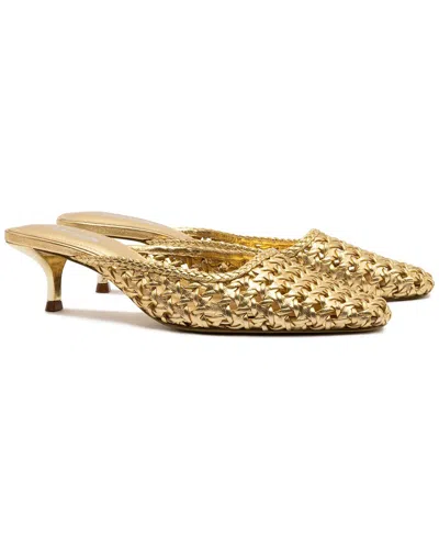 Larroude Larroudé Amal Macrame Leather Mule In Gold
