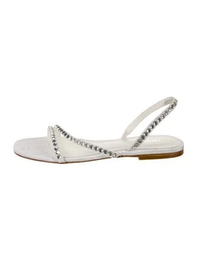 Pre-owned Larroude Animal Print Crystal Embellishments Slingback Sandals In White