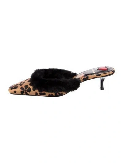 Pre-owned Larroude Animal Print Mules In Black