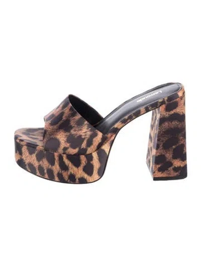 Pre-owned Larroude Animal Print Slides In Brown