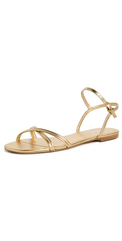 Larroude Annie Ankle Strap Sandals Gold Metallic Leather