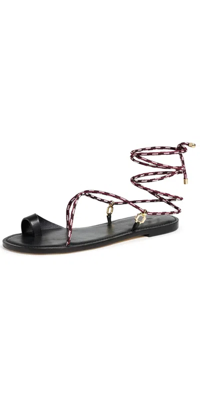 Larroude Antibes Flat Sandals Black Leather