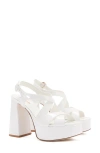 Larroude Bee Ankle Strap Platform Sandal In White