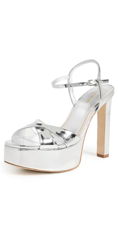 Larroude Bianca High Platform Sandals Silver Specchio