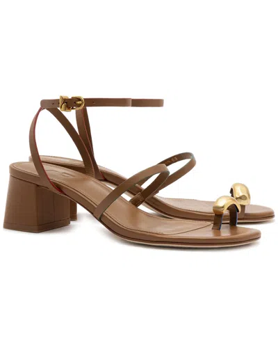 Larroude Biarritz Leather Block Sandal Ligh Brown