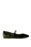 Larroude Blair Velvet Mary Jane Ballerina Flats In Green