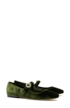 Larroude Blair Velvet Mary Jane Ballerina Flats In Dark Green