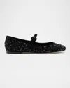 Larroude Blair Sequin Mary Jane Ballerina Flats In Black