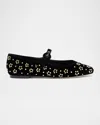 Larroude Blair Velvet Studs Ballet Flats Black In Black