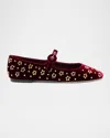 Larroude Blair Studded Velvet Mary Jane Ballerina Flats In Wine