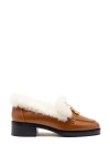 Larroude Women's Bobbie Shearling Trim Brown Block Heel Loafers In Caramel
