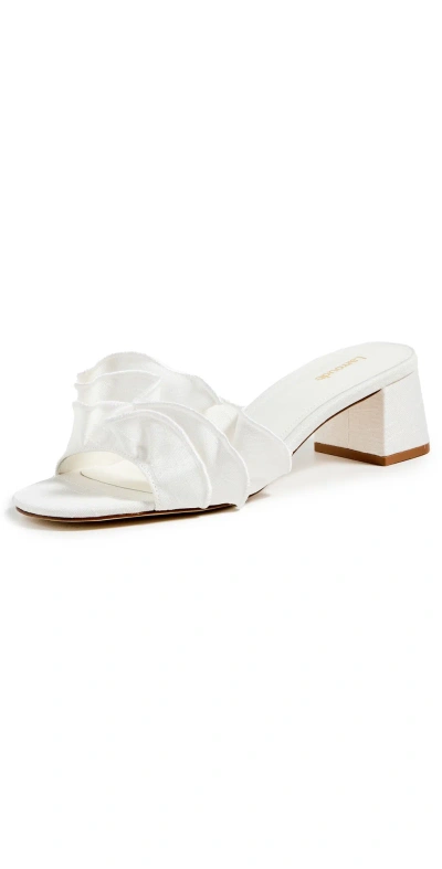 Larroude Brigette Ruffle Mules White