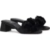 Larroude Brigite Ruffle Raffia Sandal In Black/black