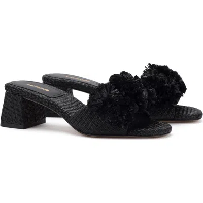 Larroude Larroudé Brigite Ruffle Raffia Sandal In Black/black