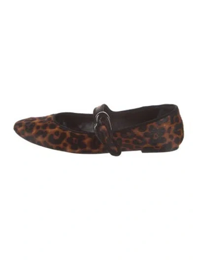 Pre-owned Larroude Calf Hair Animal Print Mary Jane Flats In Brown