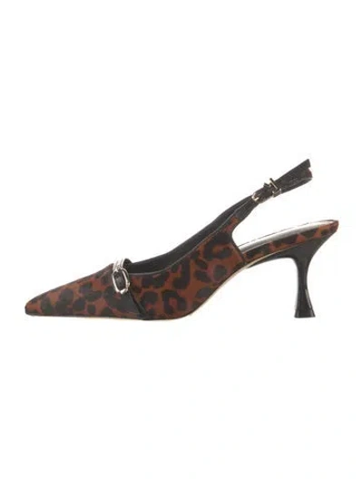 Pre-owned Larroude Calf Hair Animal Print Slingback Pumps In Brown