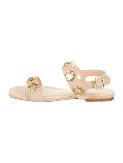 Pre-owned Larroude Canvas Cutout Accent Sandals In Gold