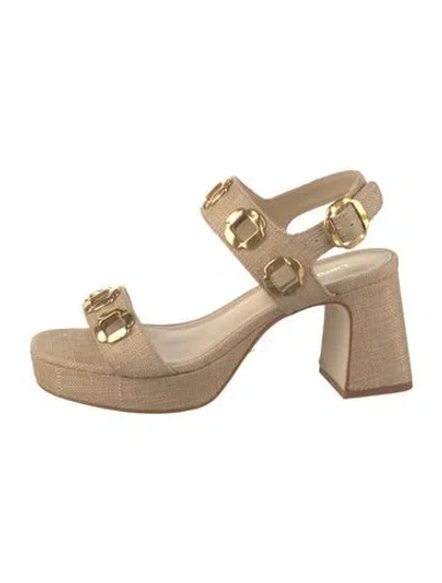 Pre-owned Larroude Canvas Cutout Accent Sandals In Gold