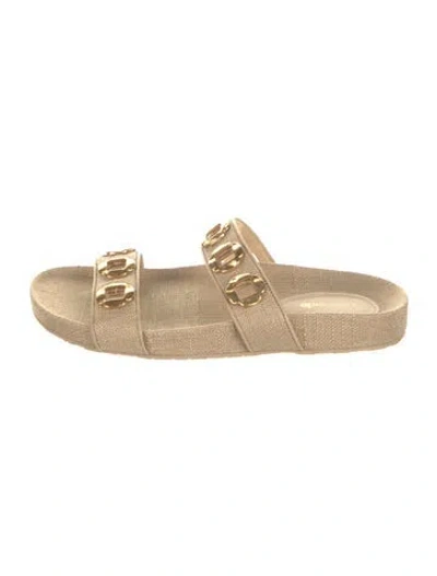 Pre-owned Larroude Canvas Cutout Accent Slides In Neutrals