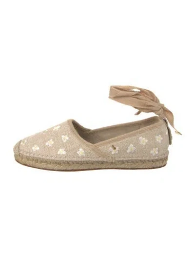 Pre-owned Larroude Canvas Floral Print Espadrilles In Neutral