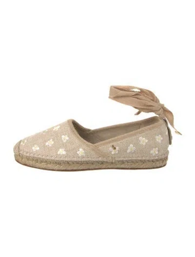 Pre-owned Larroude Canvas Floral Print Espadrilles In Neutral