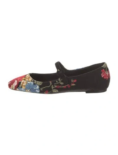 Pre-owned Larroude Canvas Floral Print Mary Jane Flats In Black