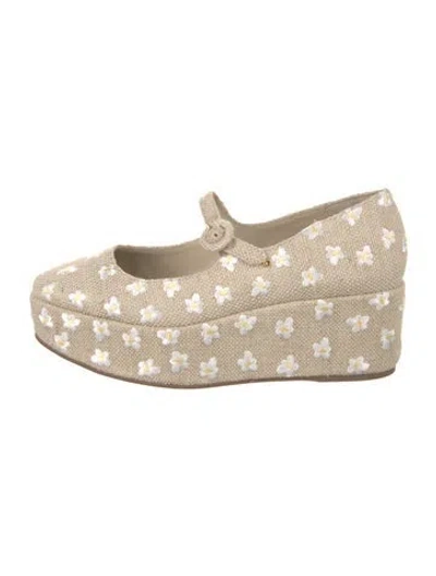 Pre-owned Larroude Canvas Floral Print Mules In Neutral