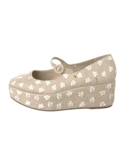 Pre-owned Larroude Canvas Floral Print Mules In Neutral