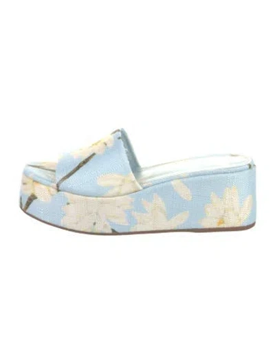 Pre-owned Larroude Canvas Floral Print Slides In Blue