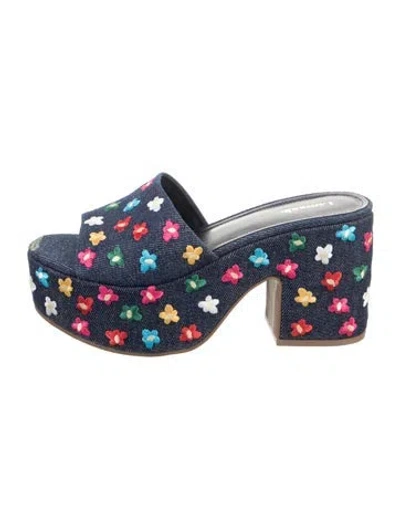 Pre-owned Larroude Canvas Floral Print Slides In Blue