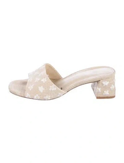 Pre-owned Larroude Canvas Floral Print Slides In Neutral