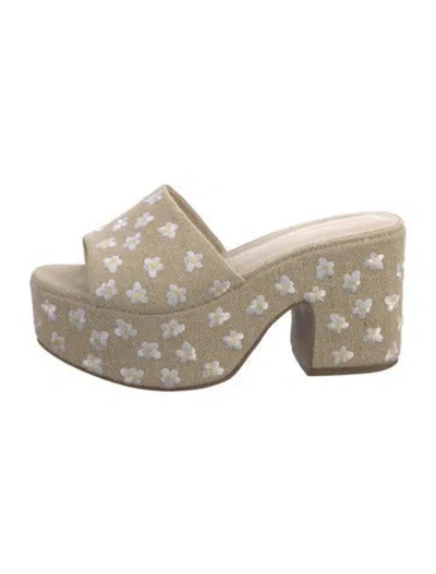 Pre-owned Larroude Canvas Floral Print Slides In Neutrals