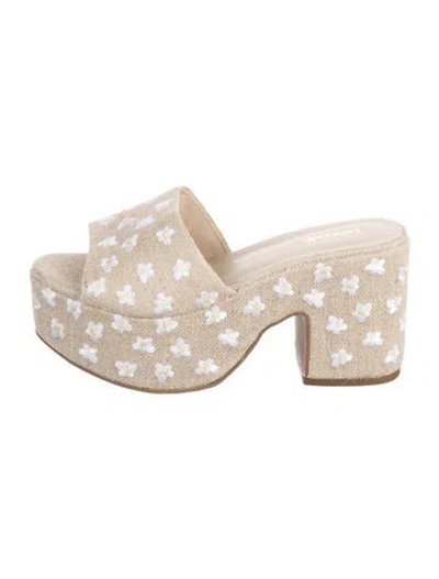 Pre-owned Larroude Canvas Floral Print Slides In Neutrals