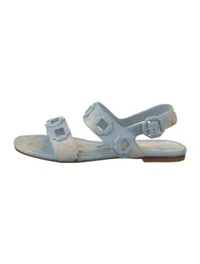 Pre-owned Larroude Canvas Floral Print Slingback Sandals In Blue