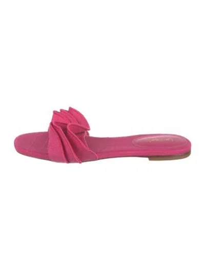 Pre-owned Larroude Canvas Grosgrain Trim Slides In Pink