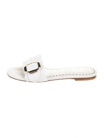 Pre-owned Larroude Canvas Lasercut Accents Slides In White
