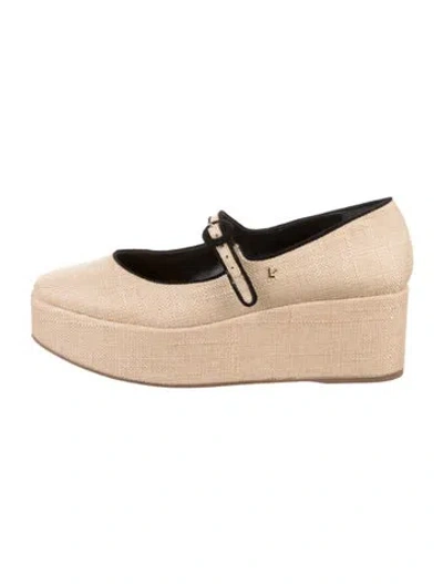 Pre-owned Larroude Canvas Mary Jane Flats In Neutrals