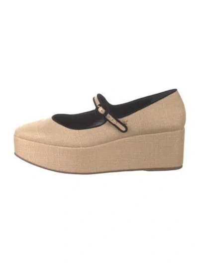 Pre-owned Larroude Canvas Mary Jane Flats In Neutrals