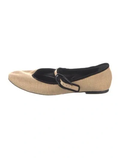 Pre-owned Larroude Canvas Mary Jane Flats In Neutrals