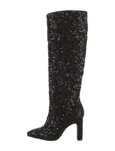 Pre-owned Larroude Canvas Patterned Boots In Black