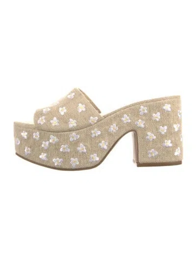 Pre-owned Larroude Canvas Patterned Slides In Neutral