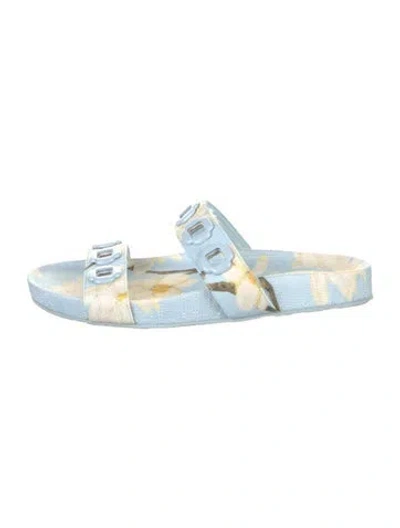 Pre-owned Larroude Canvas Printed Slides In Blue