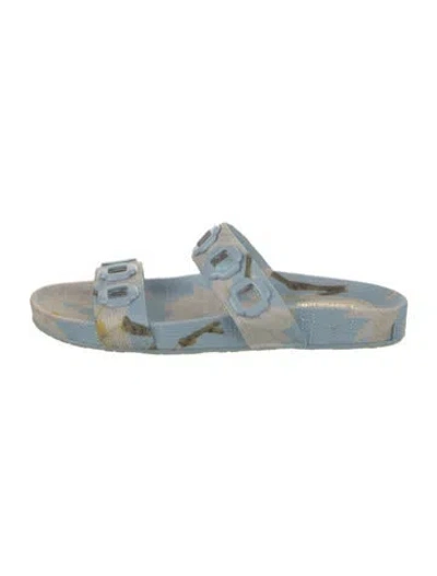 Pre-owned Larroude Canvas Printed Slides In Blue