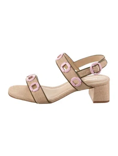 Pre-owned Larroude Canvas Printed Slingback Sandals W/ Tags In Neutral