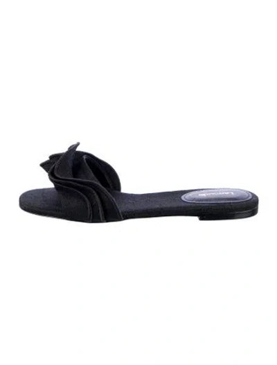 Pre-owned Larroude Canvas Ruffle Embellishment Slides In Black