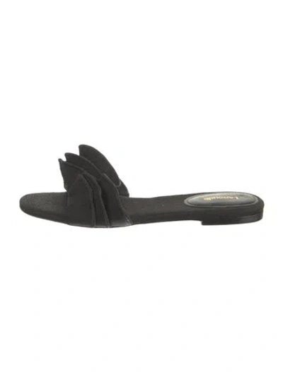 Pre-owned Larroude Canvas Ruffle Embellishment Slides In Black
