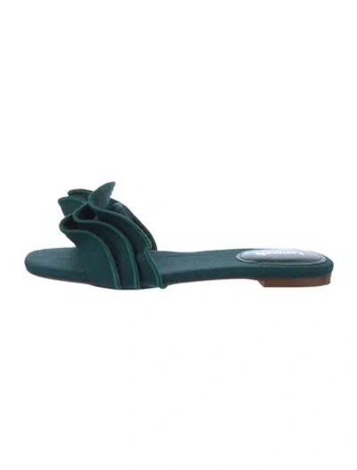 Pre-owned Larroude Canvas Ruffle Embellishment Slides In Green