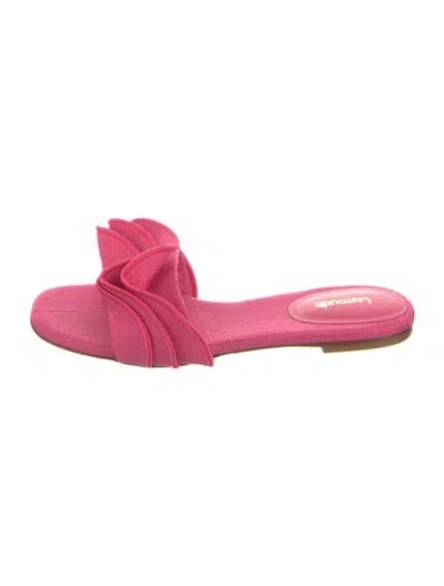 Pre-owned Larroude Canvas Ruffle Embellishment Slides In Pink