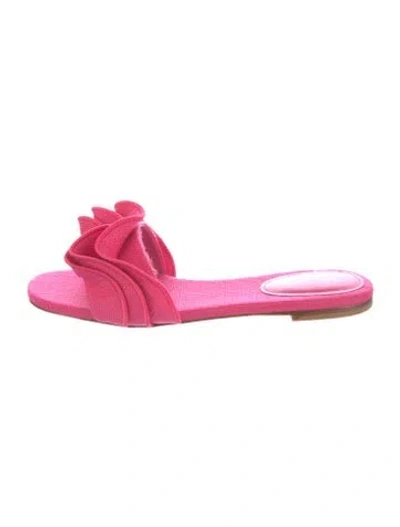 Pre-owned Larroude Canvas Ruffle Embellishment Slides In Pink