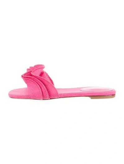 Pre-owned Larroude Canvas Ruffle Embellishment Slides In Pink